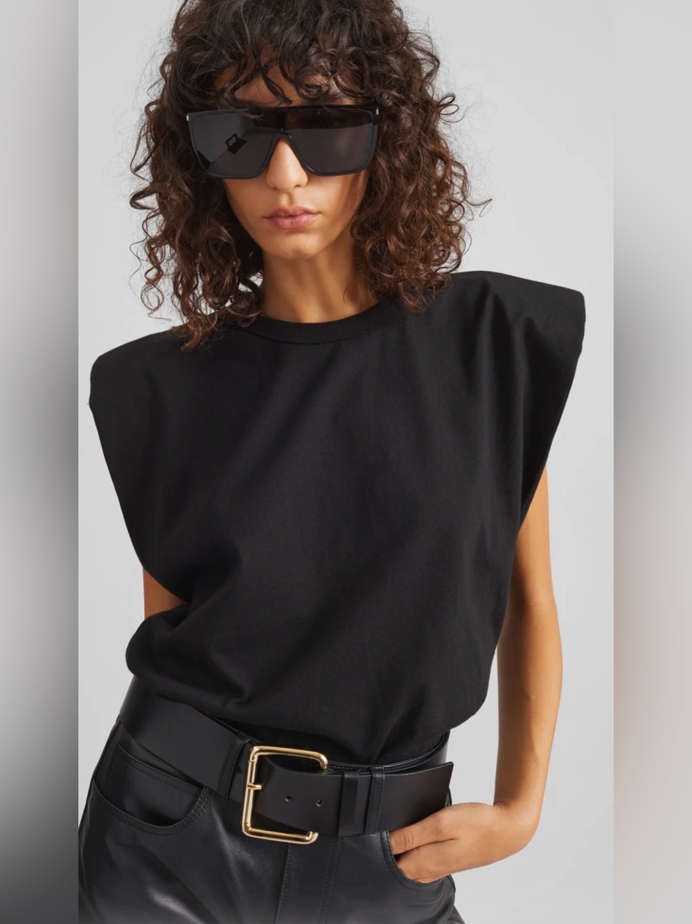 The Frankie Shop Eva Padded Shoulder Muscle Tee Black XS